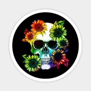 floral skull, cool skull, raimbow sunflowers skull mask face Magnet